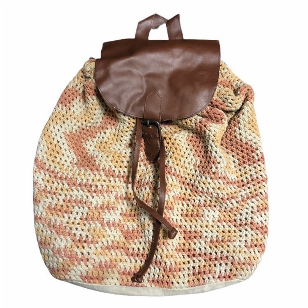 Crochet and faux leather backpack